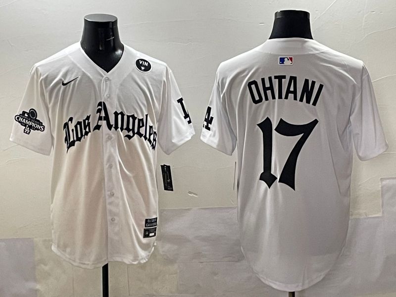 Men 2025 Los Angeles Dodgers #17 Ohtani White Five generations Joint Name Nike MLB Jersey style 5186
